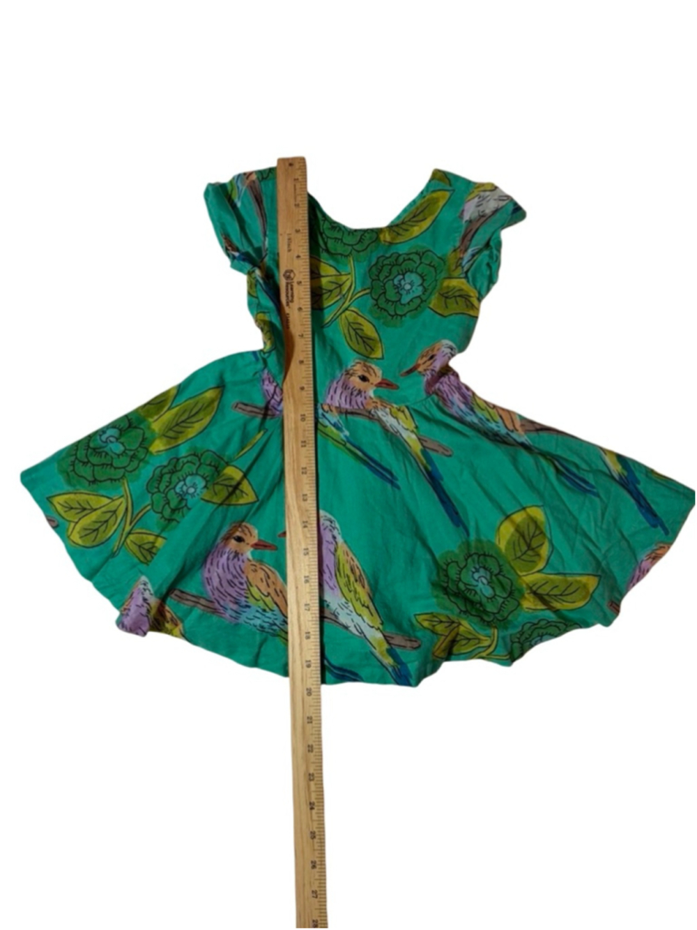 Tea Collection Bird Print Twirl Dress Turquoise Floral Girls Size 3 Whimsical - Picture 2 of 5